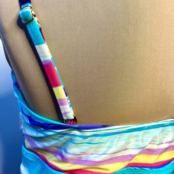 2 Bamboo Turquoise Blue Pink Striped Tankini Top size XL. - Picture 5 of 13